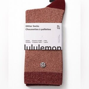 Lululemon Glitter Socks XL Rose Gold Sparkle Quarter Length Unisex NWT